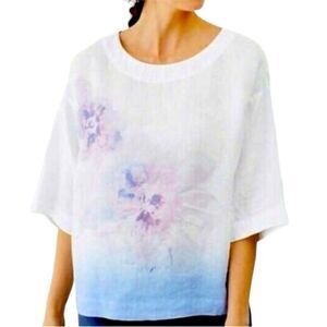J. Jill Pure Jill Women's MEDIUM Lavender Floral Kimono Linen Blouse Ombre'
